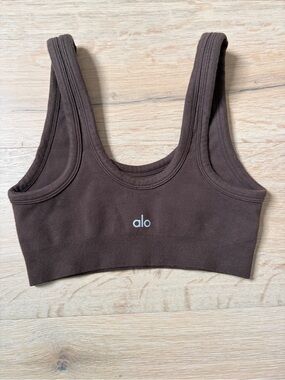 Alo Yoga Seamless Ribbed Sports Bra Brown Crop Tank Top Women’s Size S*C2